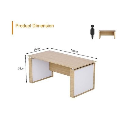 Modern Executive Office Workstation Table, Home Office Computer and Laptop Desk Featured with Wooden Finish (Coco Bolo/White, 140cm)