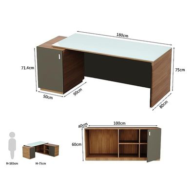 Specialties L Shaped Glass Executive Table with Storage Shelves and Cabinet for Home &amp; Office Contemporary Style L Shaped Computer Desk - Natural Dijon Walnut/Grey