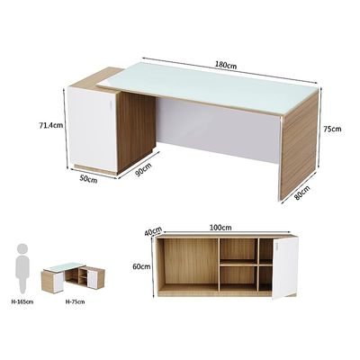 Specialties L Shaped Glass Executive Table with Storage Shelves and Cabinet for Home &amp; Office Contemporary Style L Shaped Computer Desk - Coco Bolo/White