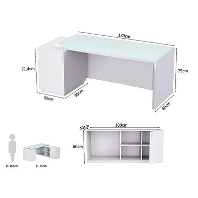 Specialties L Shaped Glass Executive Table with Storage Shelves and Cabinet for Home &amp; Office Contemporary Style L Shaped Computer Desk - Premium White