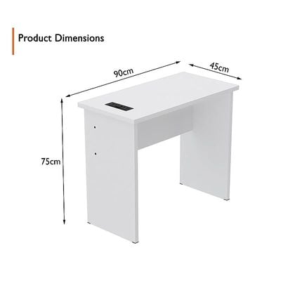 Modern Study Table with BS01 Super Recessed Power Strip Desktop Socket Board, Modern Executive Desk for Adults, Home Offices, Schools, Laptop, Computer Workstation - White