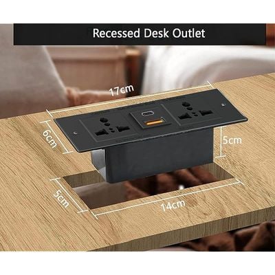 Modern Study Table with BS01 Super Recessed Power Strip Desktop Socket Board, Modern Executive Desk for Adults, Home Offices, Schools, Laptop, Computer Workstation - White