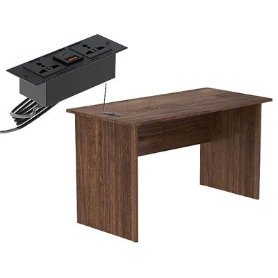 Modern MP1 120x60 Study Writing Table with BS01 Super Recessed Power Strip Desktop Socket Board, Modern Executive Desk for Adults, Home Offices, Schools, Laptop, Computer Workstation - Brown