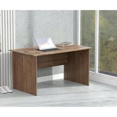 Modern MP1 120x60 Study Writing Table with BS01 Super Recessed Power Strip Desktop Socket Board, Modern Executive Desk for Adults, Home Offices, Schools, Laptop, Computer Workstation - Brown