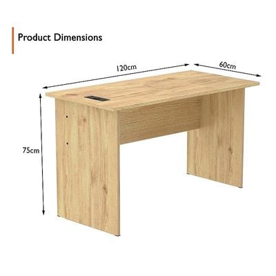 Modern MP1 120x60 Study Writing Table with BS01 Super Recessed Power Strip Desktop Socket Board, Modern Executive Desk for Adults, Home Offices, Schools, Laptop, Computer Workstation - OAK