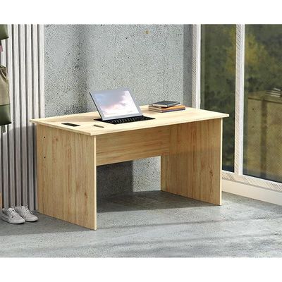 Modern MP1 120x60 Study Writing Table with BS01 Super Recessed Power Strip Desktop Socket Board, Modern Executive Desk for Adults, Home Offices, Schools, Laptop, Computer Workstation - OAK