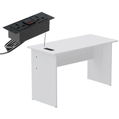 Modern MP1 120x60 Study Writing Table with BS01 Super Recessed Power Strip Desktop Socket Board, Modern Executive Desk for Adults, Home Offices, Schools, Laptop, Computer Workstation - WHITE