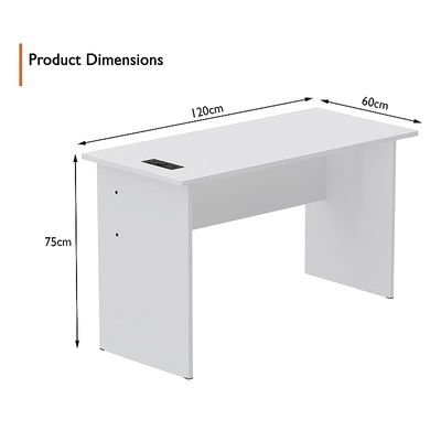 Modern MP1 120x60 Study Writing Table with BS01 Super Recessed Power Strip Desktop Socket Board, Modern Executive Desk for Adults, Home Offices, Schools, Laptop, Computer Workstation - WHITE