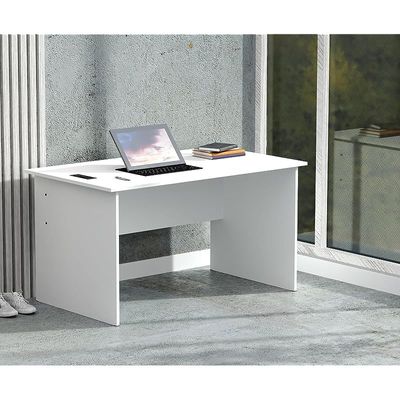 Modern MP1 120x60 Study Writing Table with BS01 Super Recessed Power Strip Desktop Socket Board, Modern Executive Desk for Adults, Home Offices, Schools, Laptop, Computer Workstation - WHITE