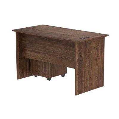 Modern with Storage Drawer MP1 120x60 Study Writing Table with BS01 Super Recessed Power Socket Board, Modern Executive Desk for Adults, Home Offices, Laptop, Computer Workstation - Brown