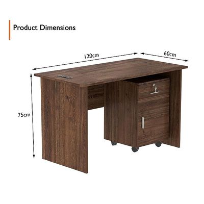 Modern with Storage Drawer MP1 120x60 Study Writing Table with BS01 Super Recessed Power Socket Board, Modern Executive Desk for Adults, Home Offices, Laptop, Computer Workstation - Brown