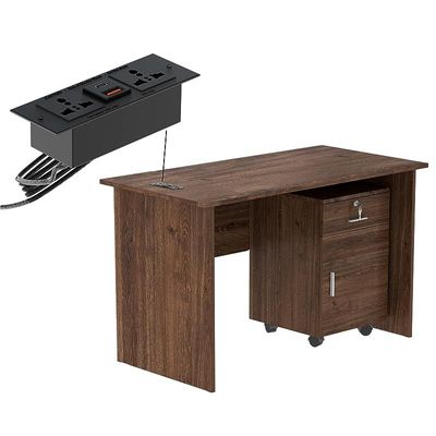 Modern with Storage Drawer MP1 120x60 Study Writing Table with BS01 Super Recessed Power Socket Board, Modern Executive Desk for Adults, Home Offices, Laptop, Computer Workstation - Brown
