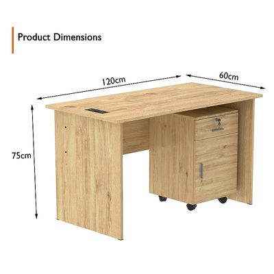 Modern with Storage Drawer MP1 120x60 Study Writing Table with BS01 Super Recessed Power Socket Board, Modern Executive Desk for Adults, Home Offices, Laptop, Computer Workstation - OAK