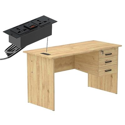 Modern with Hanging Storage Drawer MP1-1260 Study Writing Table with BS01 Super Recessed Socket Board, Executive Desk for Adults, Home Offices, Schools, Laptop, Computer Workstation - Oak