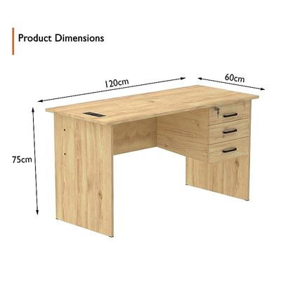 Modern with Hanging Storage Drawer MP1-1260 Study Writing Table with BS01 Super Recessed Socket Board, Executive Desk for Adults, Home Offices, Schools, Laptop, Computer Workstation - Oak
