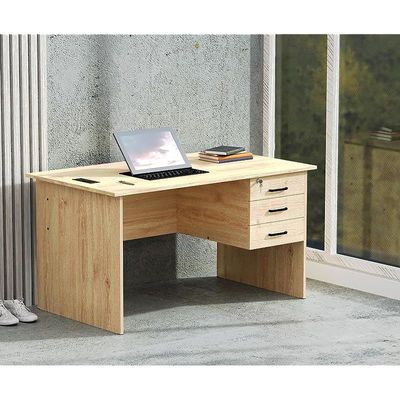 Modern with Hanging Storage Drawer MP1-1260 Study Writing Table with BS01 Super Recessed Socket Board, Executive Desk for Adults, Home Offices, Schools, Laptop, Computer Workstation - Oak