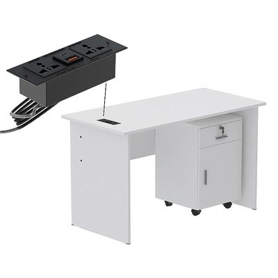 Modern with Storage Drawer MP1 120x60 Study Writing Table with BS01 Super Recessed Power Socket Board, Modern Executive Desk for Adults, Home Offices, Laptop, Computer Workstation - WHITE