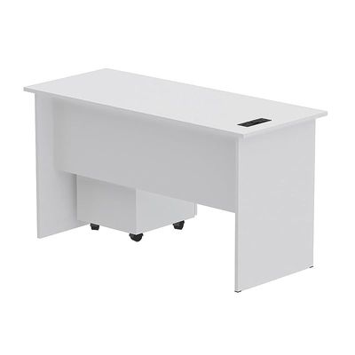 Modern with Storage Drawer MP1 120x60 Study Writing Table with BS01 Super Recessed Power Socket Board, Modern Executive Desk for Adults, Home Offices, Laptop, Computer Workstation - WHITE