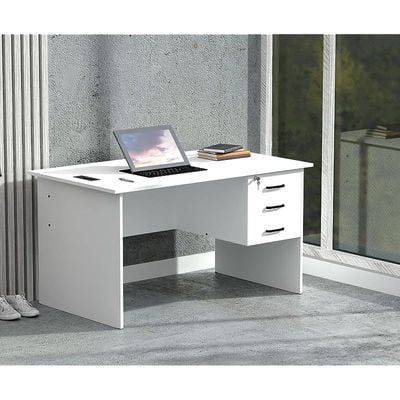 Modern with Hanging Storage Drawer MP1-1260 Study Writing Table with BS01 Super Recessed Socket Board, Executive Desk for Adults, Home Offices, Schools, Laptop, Computer Workstation - White