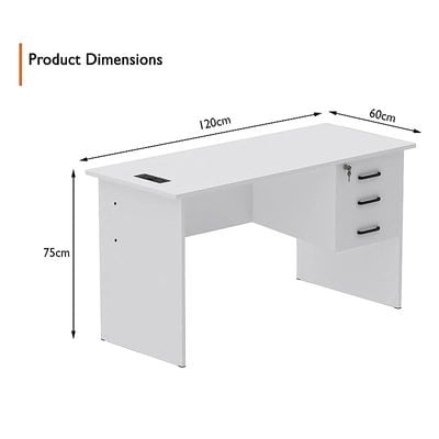 Modern with Hanging Storage Drawer MP1-1260 Study Writing Table with BS01 Super Recessed Socket Board, Executive Desk for Adults, Home Offices, Schools, Laptop, Computer Workstation - White