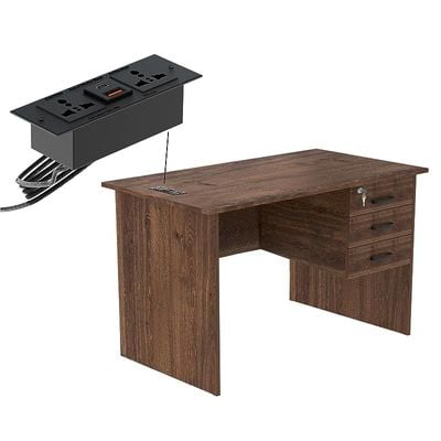 Modern with Hanging Storage Drawer MP1-1260 Study Writing Table with BS01 Super Recessed Socket Board, Executive Desk for Adults, Home Offices, Schools, Laptop, Computer Workstation - Brown