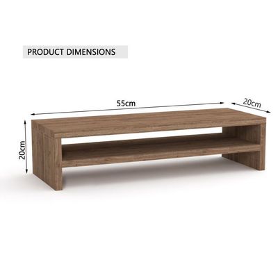 Wooden Riser Monitor Stand with 2 Tier Storage Shelf, Monitor Stand for Home Office, PC Desk Stand Monitor Riser for Keyboard Storage, Laptop, Printer - TRUFFLE DAVOS OAK