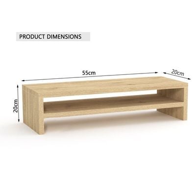 Wooden Riser Monitor Stand with 2 Tier Storage Shelf, Monitor Stand for Home, Office PC Desk Stand Monitor Riser for Keyboard Storage, Laptop, Printer - NATURAL DAVOS OAK