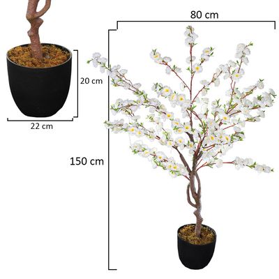 Yatai Artificial White Cherry Blossom Sakura Flower Tree 1.5 Meter High