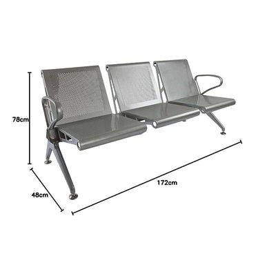 Banco Hf 3 Seater Metal Bench- Bold and Stylish Bench With Mesh Back and Seat - Powder Coated Arms and Legs-Grey