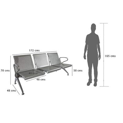 Banco Hf 3 Seater Metal Bench- Bold and Stylish Bench With Mesh Back and Seat - Powder Coated Arms and Legs-Grey