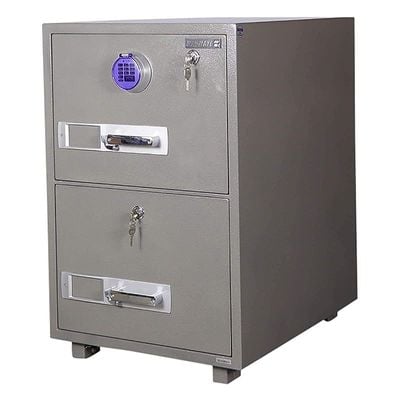 Secureplus 680-2Dk 2 Dial Lockable Drawer Storage Hammertone Paint Finish Fire Filing (2 Drawer, Key + Digital Dial)