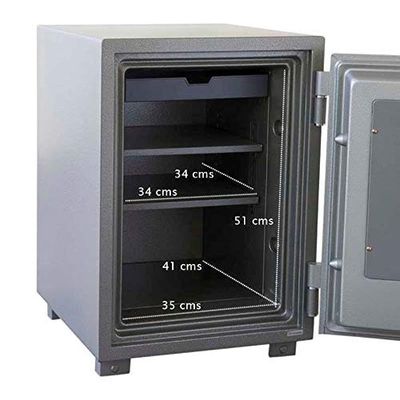 Secure 105 Fire Safe With 2 Key Locks And Shelves Compartment Fireproof &amp; Waterproof, Heavy duty Box - (Grey)