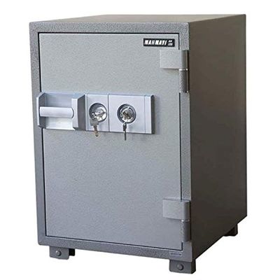 Secure 105 Fire Safe With 2 Key Locks And Shelves Compartment Fireproof &amp; Waterproof, Heavy duty Box - (Grey)