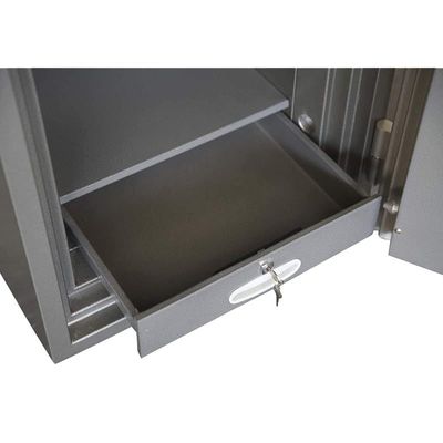 Secureplus 110 Fire Safe Shelved Compartment Functional Safe Organiser with Hammertone Paint Finish 2 Key Locks - W61cm x D58.6cm x H110cm (Grey) (Key + Key)