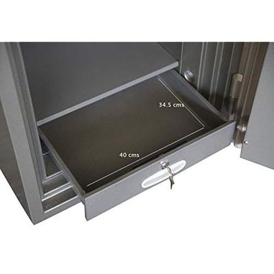 Secureplus 110 Fire Safe Shelved Compartment Functional Safe Organiser with Hammertone Paint Finish 2 Key Locks - W61cm x D58.6cm x H110cm (Grey) (Dial + Key)