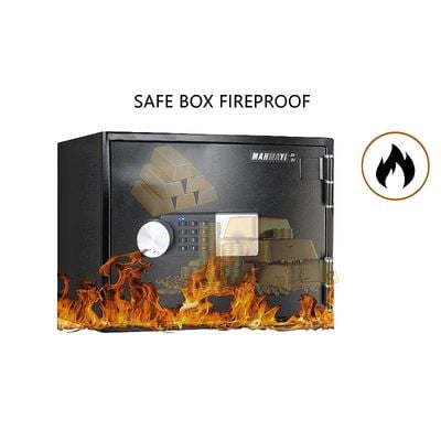 Horizontal Safe for Home Office with Digital Lock, Fire Resistant â€“ Black (Size 43x40x35cm)