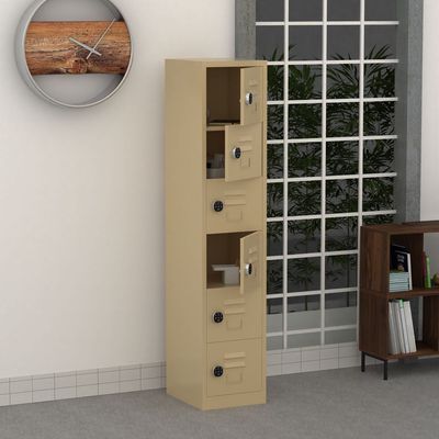 Modern 6 Door Locker with Digital Lock Storage Strong, Safe and Durable Privacy Door Locker, Documents, Cash, Jewelry Safety for Home, Garage, Hotel, Office - Beige