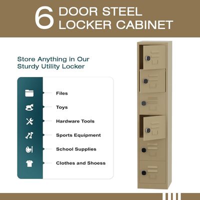Modern 6 Door Locker with Digital Lock Storage Strong, Safe and Durable Privacy Door Locker, Documents, Cash, Jewelry Safety for Home, Garage, Hotel, Office - Beige