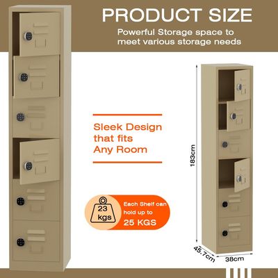 Modern 6 Door Locker with Digital Lock Storage Strong, Safe and Durable Privacy Door Locker, Documents, Cash, Jewelry Safety for Home, Garage, Hotel, Office - Beige