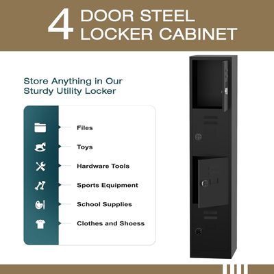 Modern 4 Door Locker with Digital Lock Storage Strong, Safe and Durable Privacy Door Locker, Documents, Cash, Jewelry Safety for Home, Garage, Hotel, Office - Black