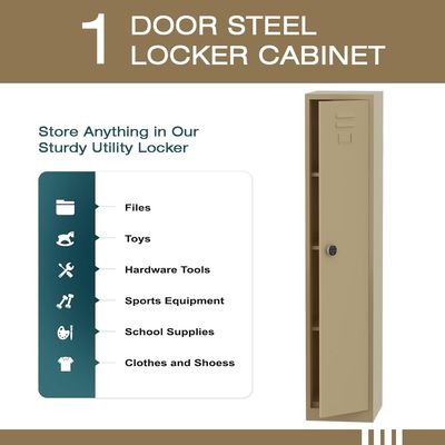 Modern Single Door Locker with Digital Lock Storage Strong, Safe and Durable Privacy Door Locker, Documents, Cash, Jewelry Safety for Home, Garage, Hotel, Office - Beige