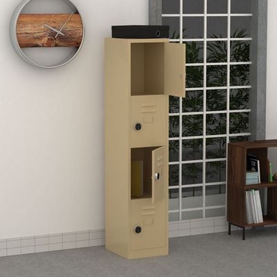 Modern 4 Door Locker with Digital Lock Storage Strong, Safe and Durable Privacy Door Locker, Documents, Cash, Jewelry Safety for Home, Garage, Hotel, Office - Beige