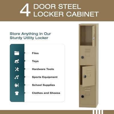 Modern 4 Door Locker with Digital Lock Storage Strong, Safe and Durable Privacy Door Locker, Documents, Cash, Jewelry Safety for Home, Garage, Hotel, Office - Beige