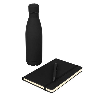 Giftology - Lauta Stainless Bottle W/ Notebook & Pen Set - Black