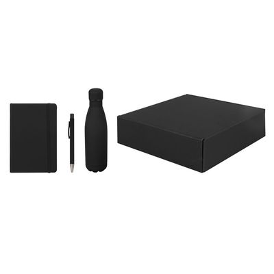 Giftology - Lauta Stainless Bottle W/ Notebook & Pen Set - Black