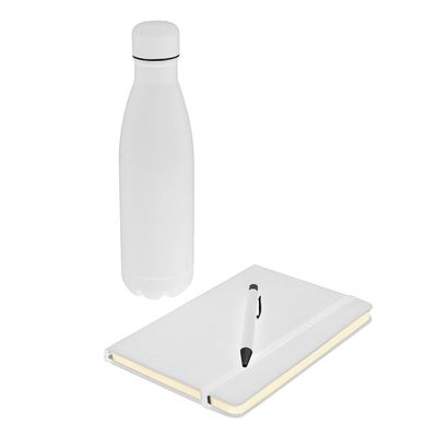 Giftology - Lauta Stainless Bottle W/ Notebook & Pen Set - White