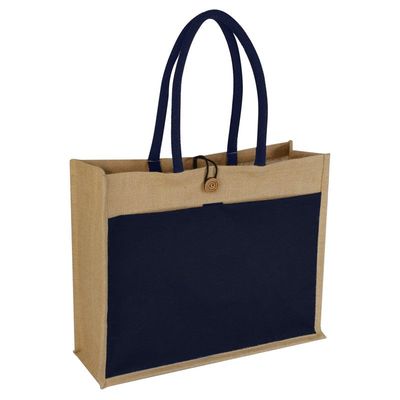 Pack of 5 - Eco-Neutral - Monclova - Jute Bag w/ Canvas Pocket  - Blue