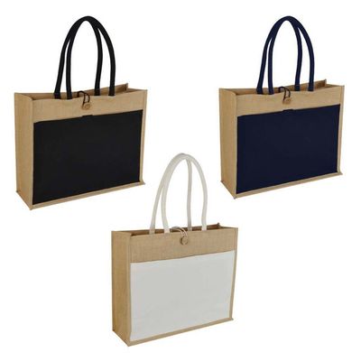 Pack of 5 - Eco-Neutral - Monclova - Jute Bag w/ Canvas Pocket  - Blue