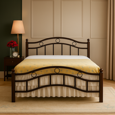 Galaxy Wooden Steel Queen Size Bed with Medical Mattress, Cherry Brown Legs - 150 x 190 cm GDF-6888QCBR