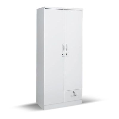 Galaxy Design 2 Door Wooden Wardrobe With 1 Lockable Drawer White Color - Size 80L x 45D x 185H Cm Model GDF-621W.